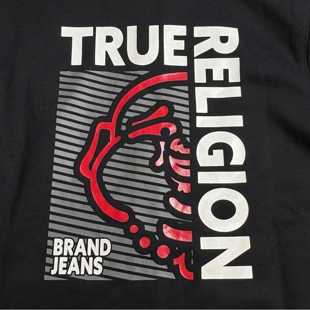 NWT True Religion Full Zip Buddha Hoodie Size M Logo Jet Black MSRP $119